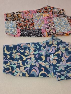 2 Pair No Boundaries Floral & Patchwork Print Leggings Ladies M 7-9 Ankle Length